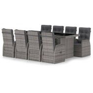 9 részes szürke polyrattan kültéri étkezőszett párnákkal
