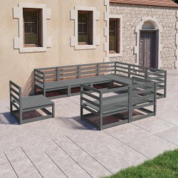 9 részes szürke tömör fenyőfa kerti ülőgarnitúra