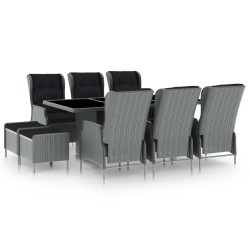 9 részes világosszürke polyrattan kültéri étkezőszett párnákkal