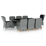 9 részes világosszürke polyrattan kültéri étkezőszett párnákkal