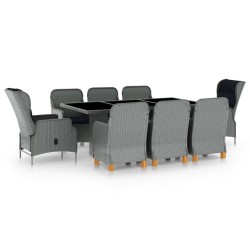 9 részes világosszürke polyrattan kültéri étkezőszett párnákkal