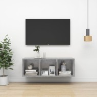 Betonszürke falra szerelhető forgácslap tv-szekrény 37x37x107cm