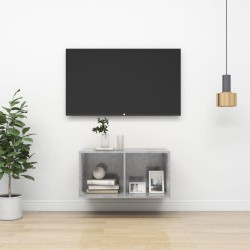 Betonszürke falra szerelhető forgácslap tv-szekrény 37x37x72 cm