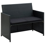 Fekete kétszemélyes polyrattan kerti kanapé párnákkal