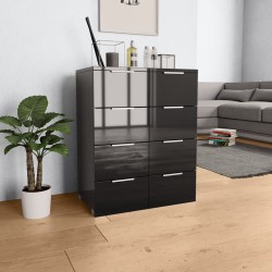 Fekete magasfényű forgácslap tálalószekrény 60 x 35 x 76 cm