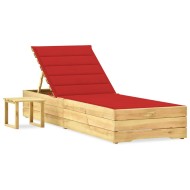 Impregnált fenyőfa kerti napozóágy asztallal és párnával