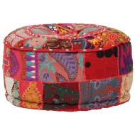 Kézzel készült kerek piros pamut patchwork puff 40 x 20 cm