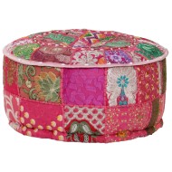 Kézzel készült kerek rózsaszín pamut patchwork puff 40 x 20 cm