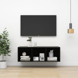 Magasfényű fekete forgácslap fali tv-szekrény 37 x 37 x 107 cm