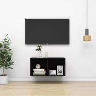 Magasfényű fekete forgácslap fali tv-szekrény 37 x 37 x 72 cm