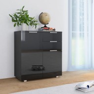 Magasfényű fekete forgácslap tálalószekrény 71 x 35 x 76 cm