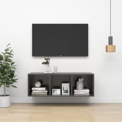 Magasfényű szürke forgácslap fali tv-szekrény 37 x 37 x 107 cm