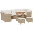 10 darabos kerti kanapé szett párnákkal bézs poli rattan akáccal, 3 darabos kerti étkező szett párnákkal bézs poli rattan akáccal