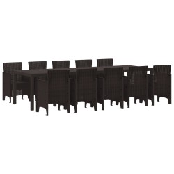 11 részes kerti étkező szett barna polirattan, kerti asztal barna 150x100x73 cm polirattan, kerti székek 2 db barna polirattan, kerti székek 4 db barna polirattan