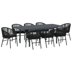10 darabos kerti étkező szett párnákkal fekete poli rattan, hosszabbítható kerti asztal antracit (140-210)x90x73 cm acél