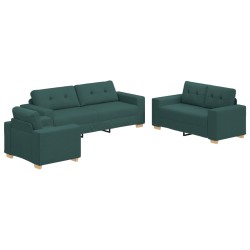 3-darabos sofa szett párnákkal - sötét zöld szövet
