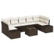 Kerti kanapé szett 8 darabos barna és fehér rattan és poliészter