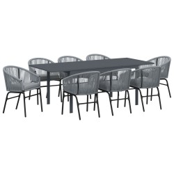 10 darabos kerti étkezőszett párnákkal szürke poli rattan, hosszabbítható kerti asztal antracit (140-210)x90x73 cm acél