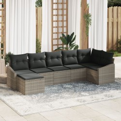 7 db-os kert kanapé szett párnákkal világosszürke poli rattan