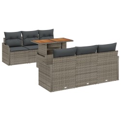 7 darabos kerti kanapé szett párnákkal szürke poli rattan, 2 fős kerti kanapé tárolóval és párnákkal szürke poli rattan