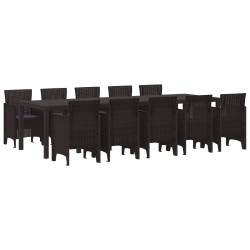 11 részes kert étkező szett párnákkal barna poli rattannal, barna kertasztal 150x100x73 cm poli rattannal, kert székek párnákkal 2 db barna poli rattannal, kert székek párnákkal 4 db barna poli rattannal