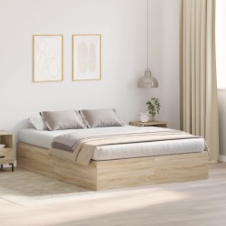 Ágy tárolóval sonoma tölgy épített fa 140 x 200 cm masszív