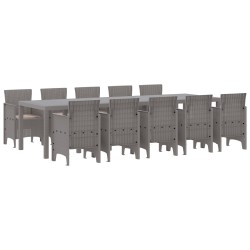 11 részes kerti étkező szett párnákkal világosszürke polirattan, kerti asztal világosszürke 150x100x73 cm polirattan, kerti székek párnákkal 2 db világosszürke polirattan, kerti székek párnákkal 4 db világosszürke polirattan