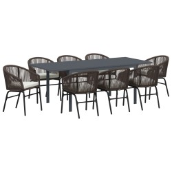 10 részes kerti étkezőszett párnákkal barna poli rattan, bővíthető kerti asztal antracit (140-210)x90x73 cm acél