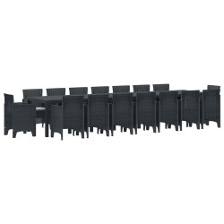 17 részes kerti étkezőszett párnákkal antracit polirattan, kerti asztal antracit 250x100x73 cm polirattan, kerti asztal antracit 150x100x73 cm polirattan, kerti székek párnákkal 4 db antracit polirattan