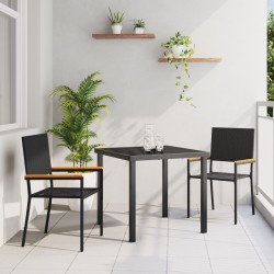 Rakható kerti székek párnákkal - 2 darabos szett fekete poli rattan