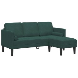 3 személyes kanapé chaise longue-al sötétzöld 160 cm bársonyos