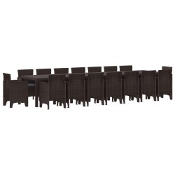 17 darabos kerti étkezőkészlet párnákkal barna polirattan, kerti asztal barna 250x100x73 cm polirattan, kerti asztal barna 150x100x73 cm polirattan, kerti székek párnákkal 4 db barna polirattan