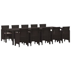 11 részes kerti étkezőasztal párnákkal barna poli rattan, kerti asztal barna 150x100x73 cm poli rattan, kerti székek párnákkal 2 db barna poli rattan, kerti székek párnákkal 4 db barna poli rattan