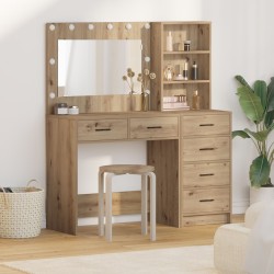2 darabos sminkasztal szett led világítással, műgyanta tölgy