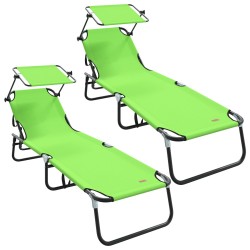2 db-os összecsukható napozóágy napernyővel zöld 600d oxford szövet