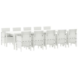 11 darabos kerti étkező szett párnákkal fehér polirattan, kerti asztal fehér 150x100x73 cm polirattan, kerti székek párnákkal 2 db fehér polirattan, kerti székek párnákkal 4 db fehér polirattan