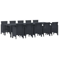 11 részes kerti étkezőszett antracit polirattan, kerti asztal antracit 150x100x73 cm polirattan, kerti székek 2 db antracit polirattan, kerti székek 4 db antracit polirattan