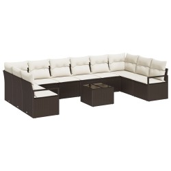 10 darabos kerti kanapé szett párnákkal szürke poly rattan, 2-fős kerti kanapé tárolóval és párnákkal barna poly rattan