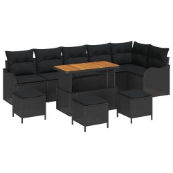 10 darabos kert kanapé szett párnákkal fekete poli rattan akác, 2-személyes kert kanapé tárolóval & párnákkal fekete poli rattan, 4 darabos kert étkező szett párnákkal fekete poli rattan akác