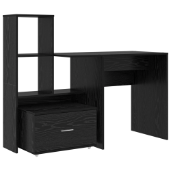 Asztal fiókkal polcokkal tárolóval musta tammi 131.5 x 50 x 106.5 cm faanyag