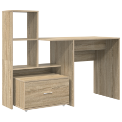 Asztal fiókkal polcokkal tárolóval sonoma tölgy 131.5 x 50 x 106.5 cm faanyag