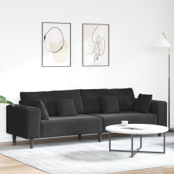 Bársony kanapé párnával párnával fekete 208 cm bársony