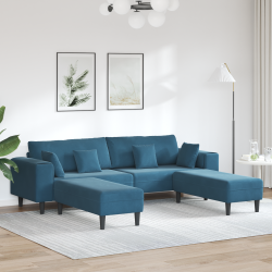 Bársony kanapé párnával párnával 3 pcs kék 208 cm bársony