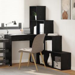 Sarokíróasztal polcokkal tárolóval musta tammi 101,5 x 149,5 x 149,5 cm