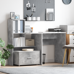 Asztal fiókkal polcokkal tárolóval beton szürke 131.5 x 50 x 106.5 cm faanyag