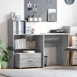 Asztal fiókkal polcokkal tárolóval szürke sonoma 131.5 x 50 x 106.5 cm faanyag