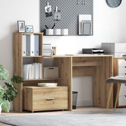 Asztal fiókkal polcokkal tárolóval kézműves tölgy 131.5 x 50 x 106.5 cm faanyag