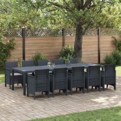 11 darabos kerti étkező szett párnákkal antracit poli rattan, kerti asztal antracit 150x100x73 cm poli rattan, kerti székek párnákkal 2 db antracit poli rattan, kerti székek párnákkal 4 db antracit poli rattan