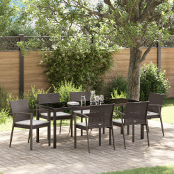 7 darabos kertiséta szett párnákkal, barna poli rattan