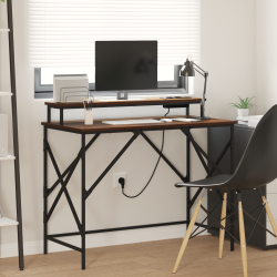 Asztal led -es lámpákkal tárolóval barna tölgy 100 x 50 x 86.5 cm faanyag